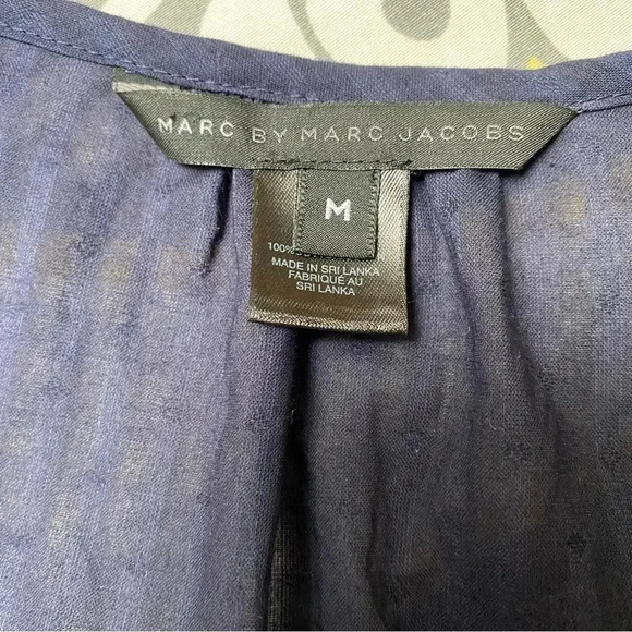 Marc by Marc Jacobs Navy Striped Cotton Square Neck Top Size Medium - Picture 11 of 12